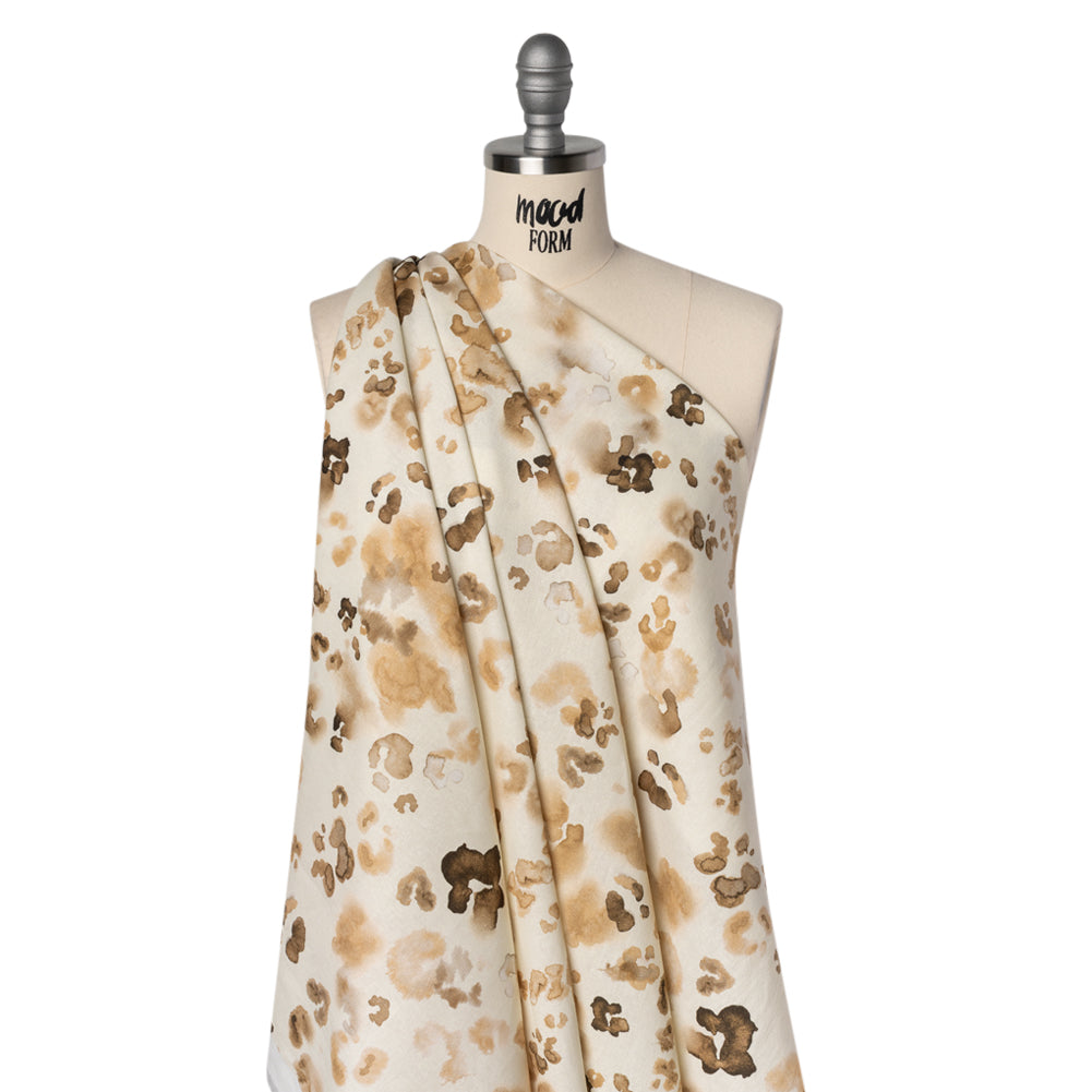 Linen and Rayon Woven - Beige, Brown and Cream Painterly Animal Spots - Mood Exclusive Dappled Desert Print - Joann Fabrics