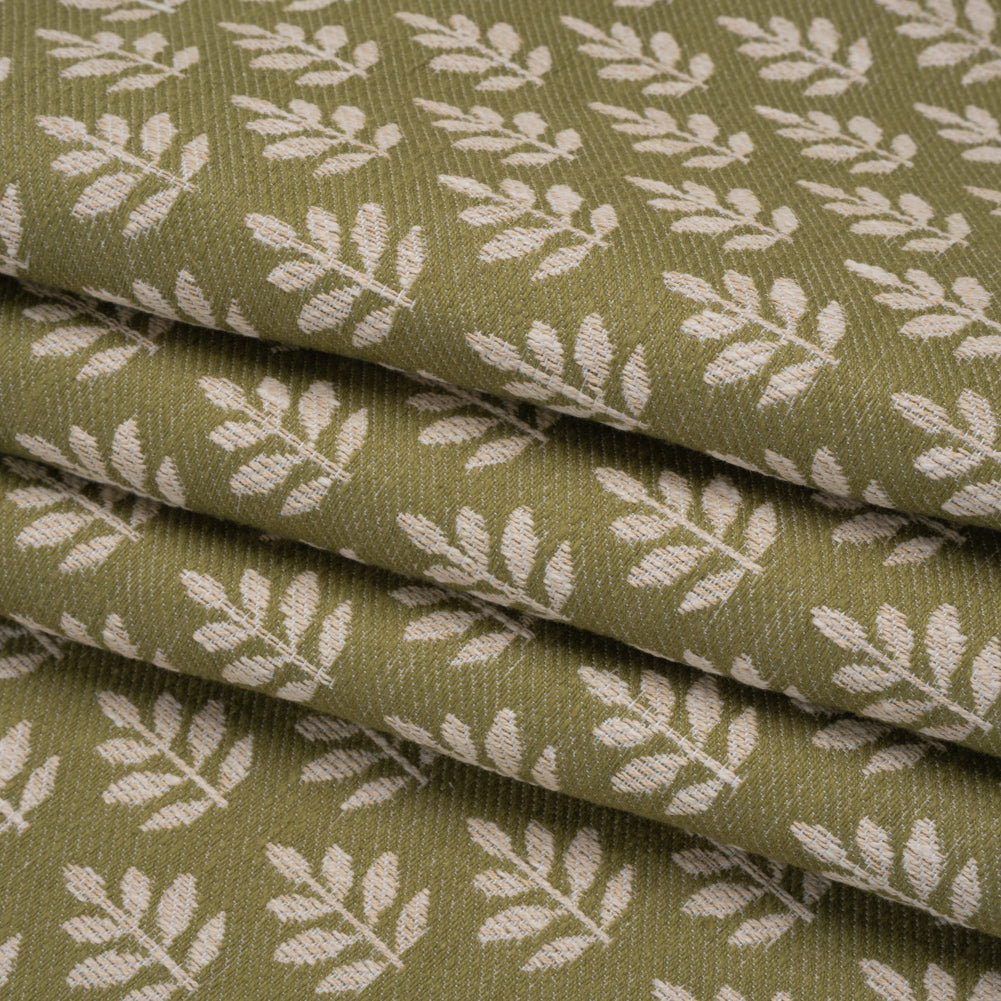 Polyester and Cotton Twill Jacquard - Olive Lines of Leaves - British Imported - Joann Fabrics