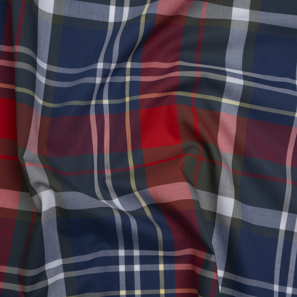 Cotton Shirting - Blue, Red and Olive Green Plaid - Designer Deadstock - Joann Fabrics