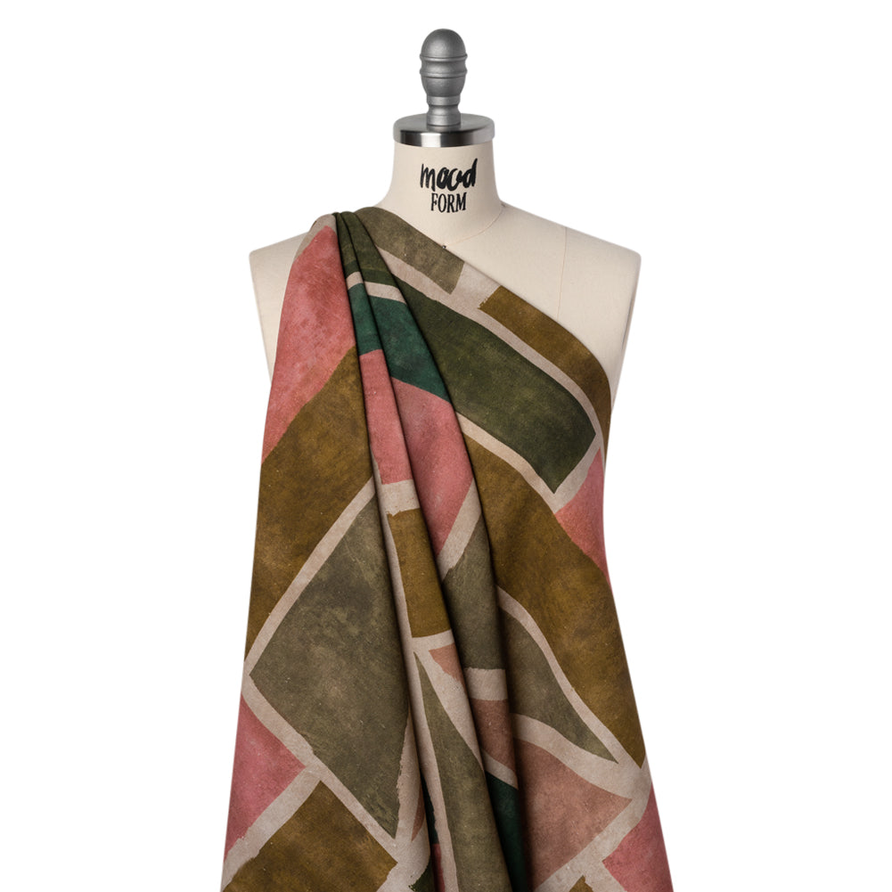 Linen and Rayon Woven - Dark Green, Muted Pink and Beige Painted Shapes - Mood Exclusive Euclid’s Canvas Print - Joann Fabrics