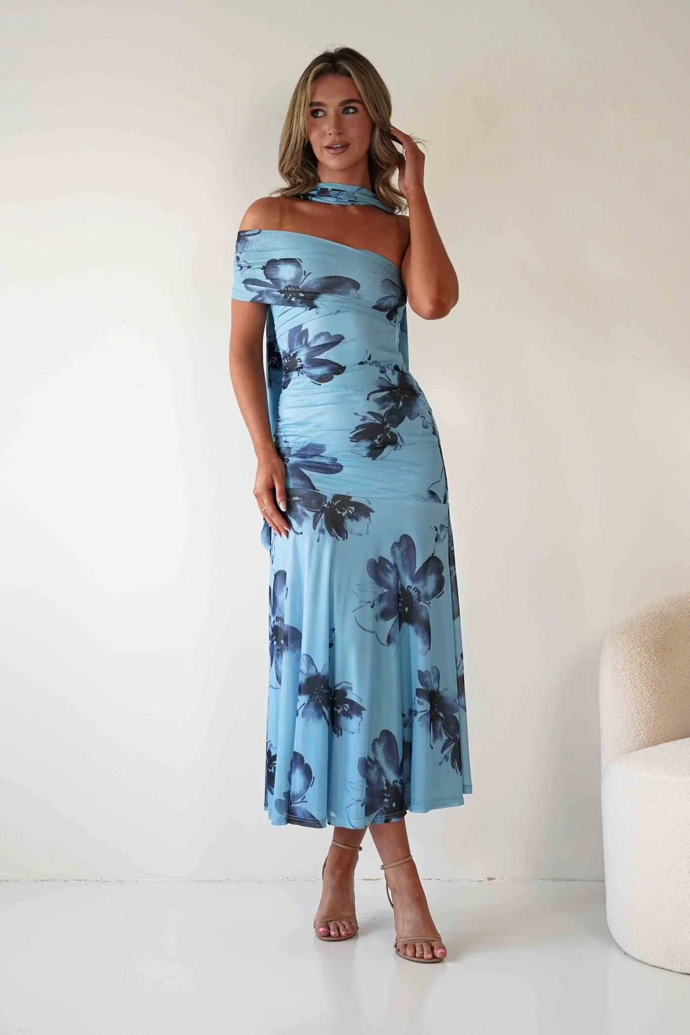 Noelani Floral Mesh Scarf Maxi Dress | Blue