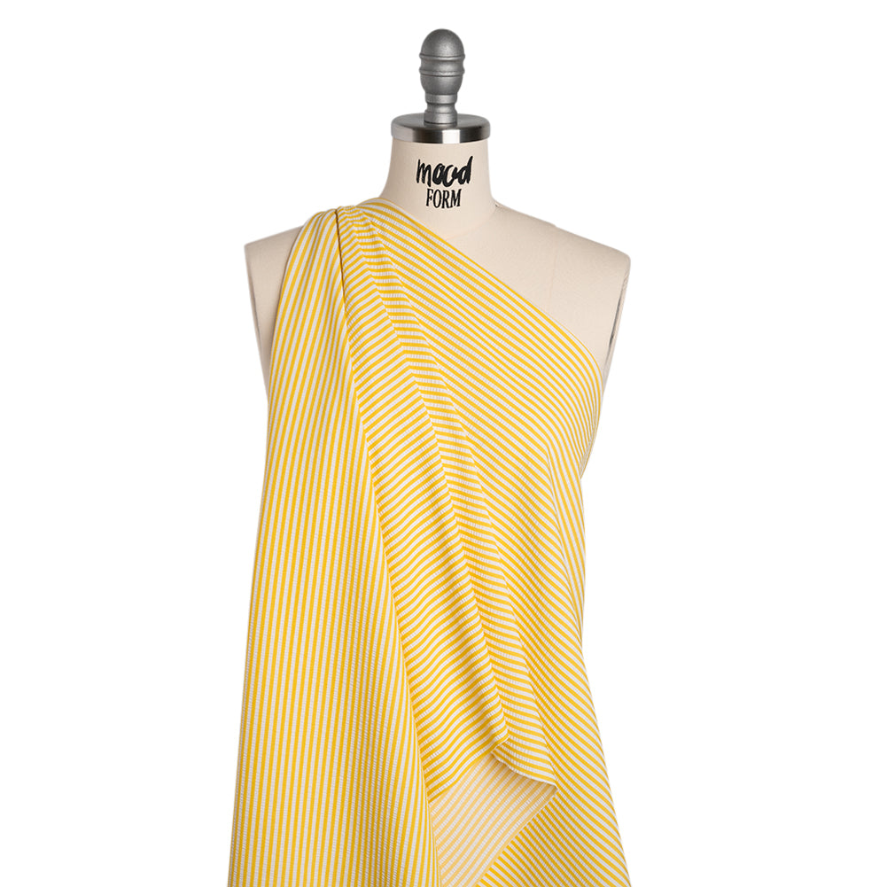 Stretch Polyester Seersucker - Lemon Yellow and White Candy Stripes - Designer Deadstock - Joann Fabrics