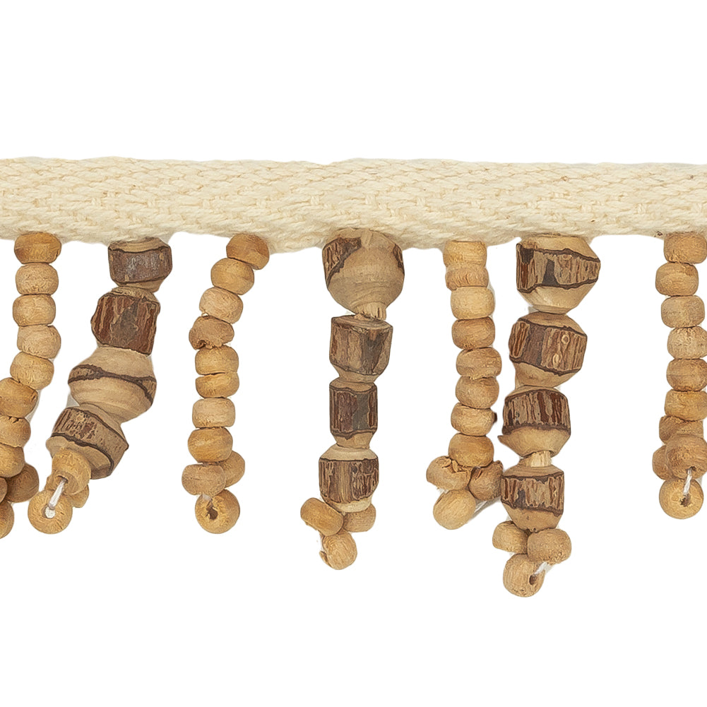 Vintage Brown and Natural Textured Wood Beaded Fringe Trim - 1.625
