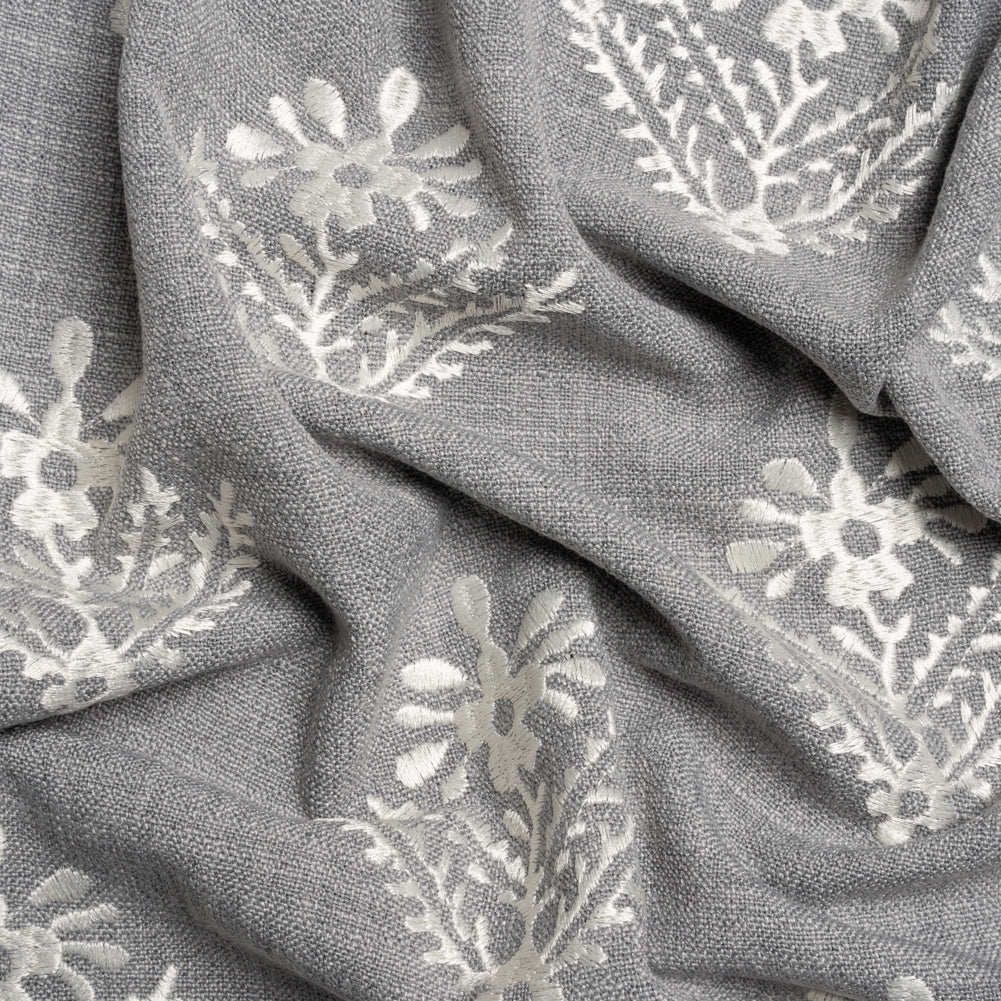 Embroidered Textured Drapery Woven - Steel Flowering Ferns - British Imported - Joann Fabrics