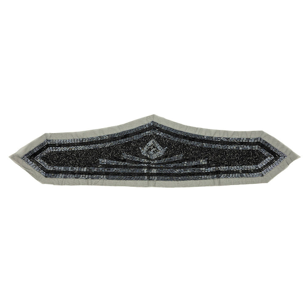 Vintage Gunmetal and Black Large Geometric Glass Beaded Applique - 4.5