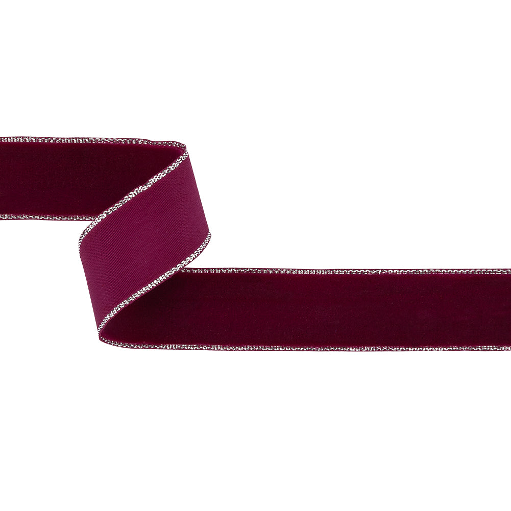 Faded Red and Silver Metallic Lined Velvet Ribbon - 0.875
