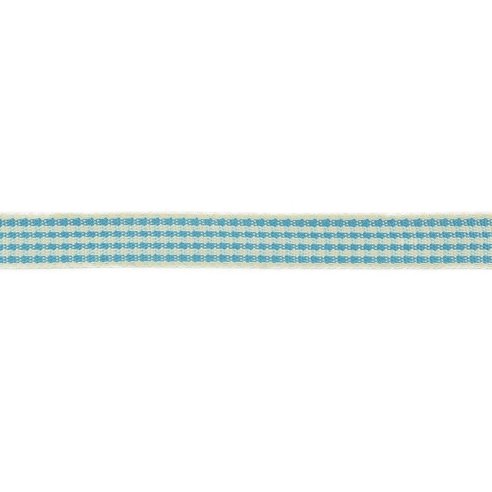 Sky Blue and Glass Green Houndstooth Check Woven Ribbon - 0.375