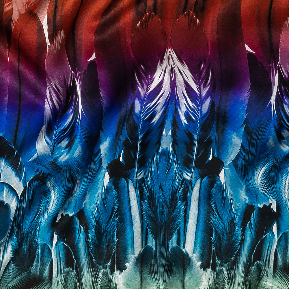 Mood Exclusive Italian Rainbow Feathers Digitally Printed Silk Charmeuse Panel - Joann Fabrics