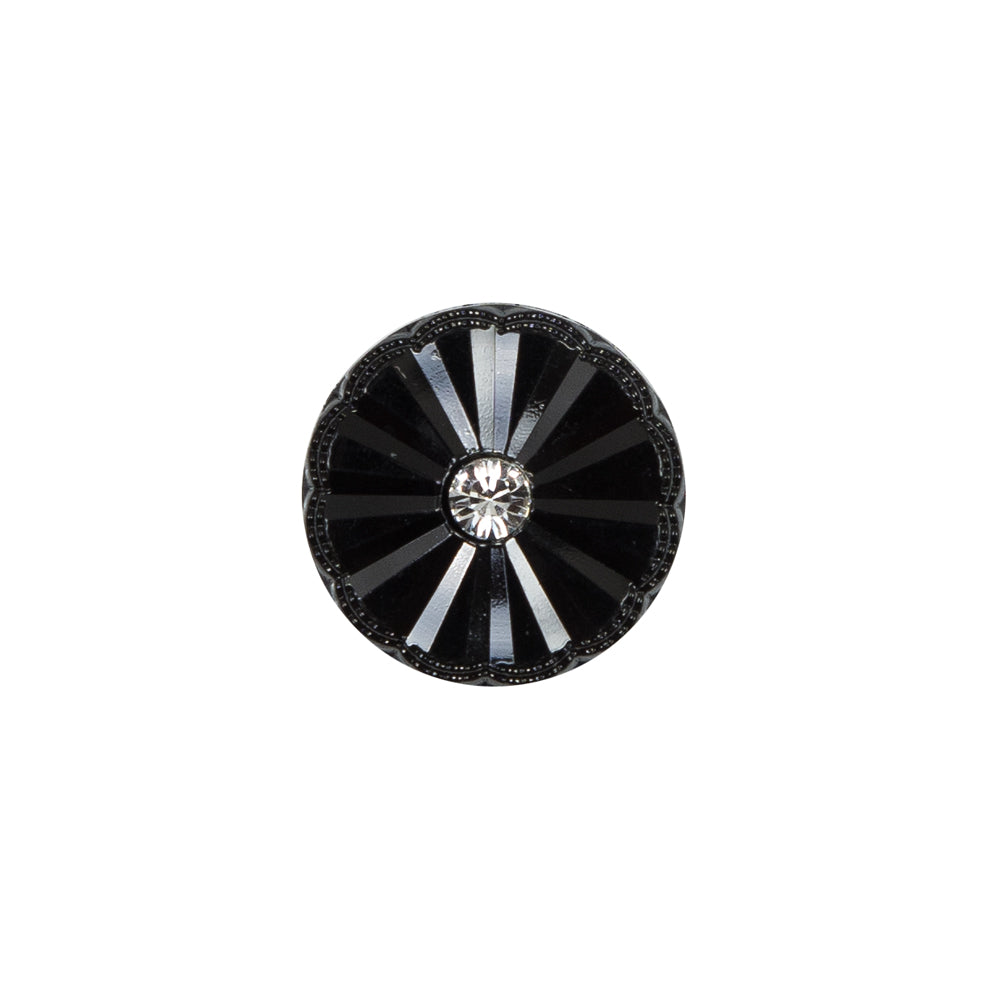 Italian Black Floral Nylon Button with Rhinestone Center - 24L/15mm - Joann Fabrics