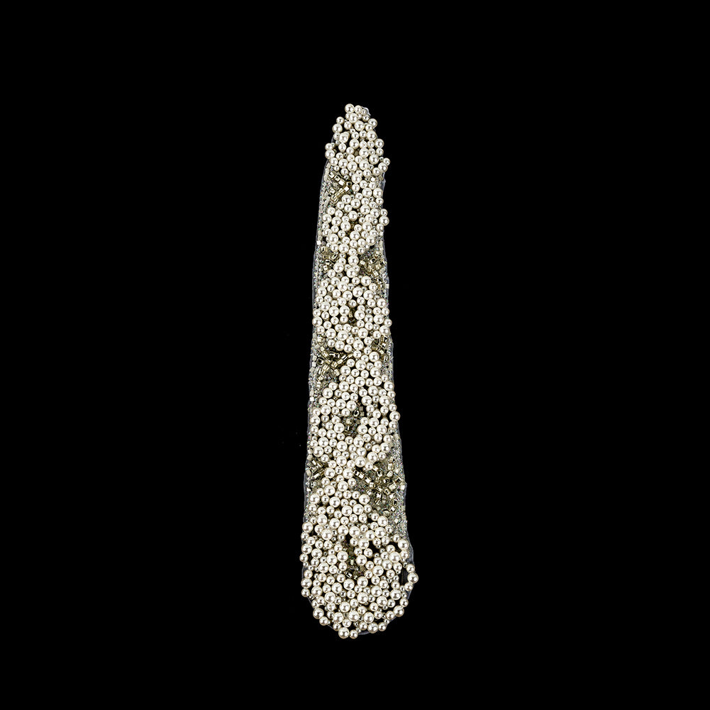 Vintage Fancy Pearl, Silver-lined and White Iris Beaded Tie Applique - 10.375