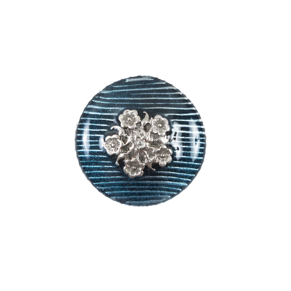 Italian Aqua and Silver Floral Metal Button - 32L/20mm - Joann Fabrics