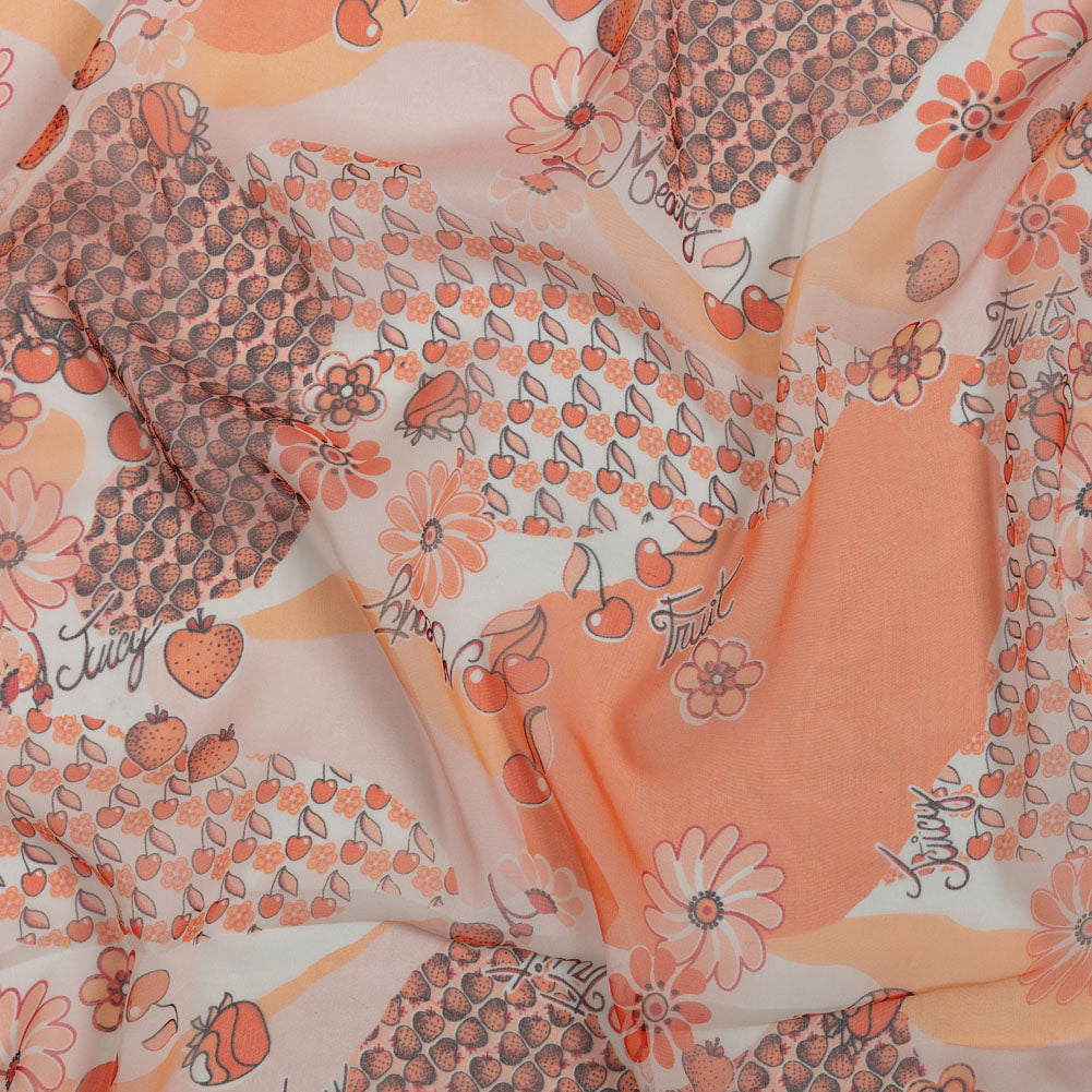 Peach, Orange and White Juicy Fruits Silk Chiffon - Joann Fabrics