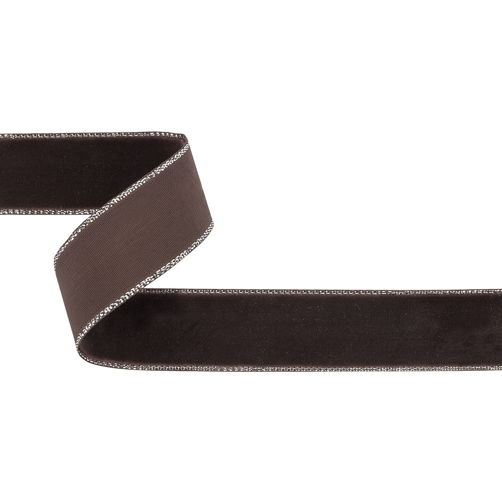 Chocolate Plum and Silver Metallic Lined Velvet Ribbon - 0.875