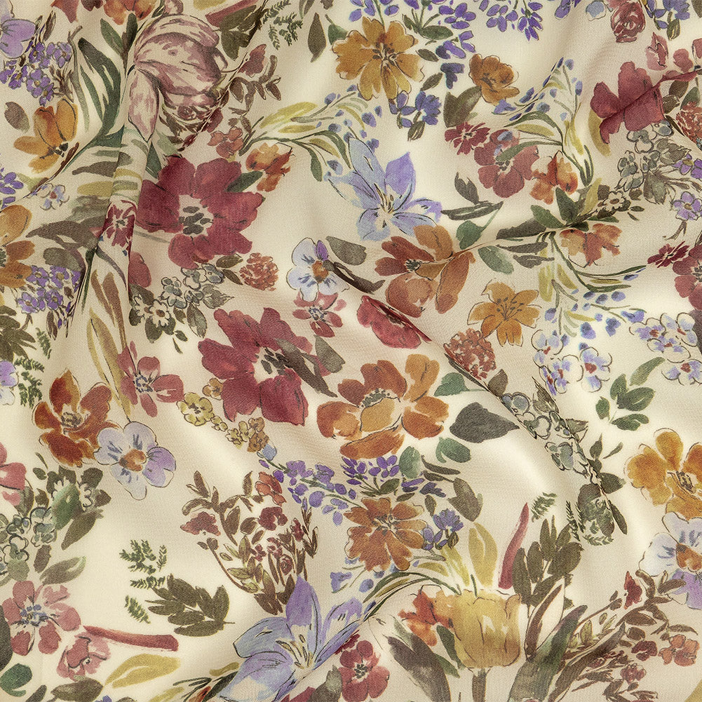 Mood Exclusive White Morning Glories Viscose Georgette - Joann Fabrics