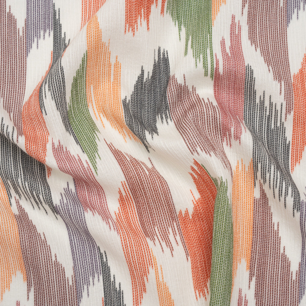 Slubbed Gauzy Cotton Woven - Dark Red, Navy, Orange and Green Abstract Ikat Stitches - Mood Exclusive Soundwave Stitches Print - Joann Fabrics