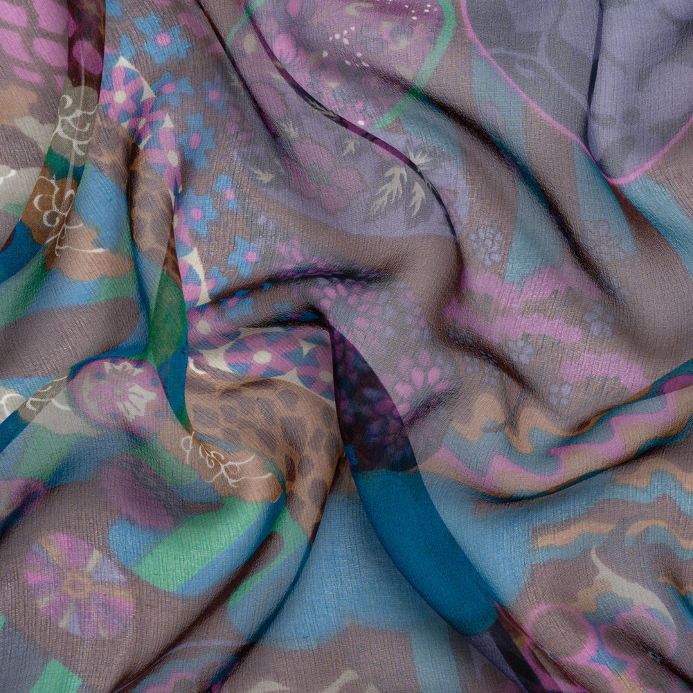 Purple, Blue and Brown Garden Patches Silk Chiffon - Joann Fabrics