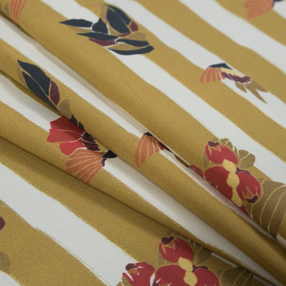 Cotton Poplin - Flowers over Mustard Yellow Stripes - Flores de Vitalidad Print - Mood Exclusive Avenable Collection - Joann Fabrics