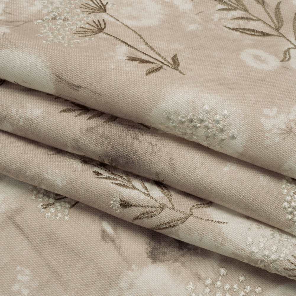 Cotton Canvas Print with Floral Embroidery - Oyster Tie Dye Spots - British Imported - Joann Fabrics