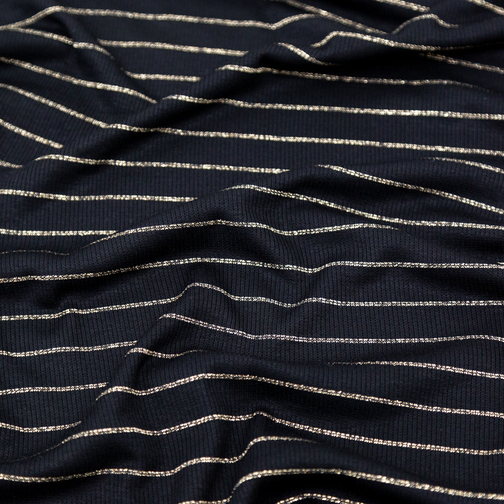 Black and Metallic Gold Striped Rib Knit - Joann Fabrics