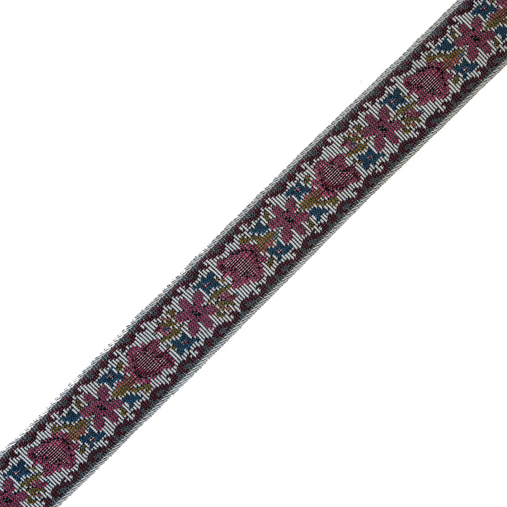 Pink Floral Jacquard Ribbon - 1.5