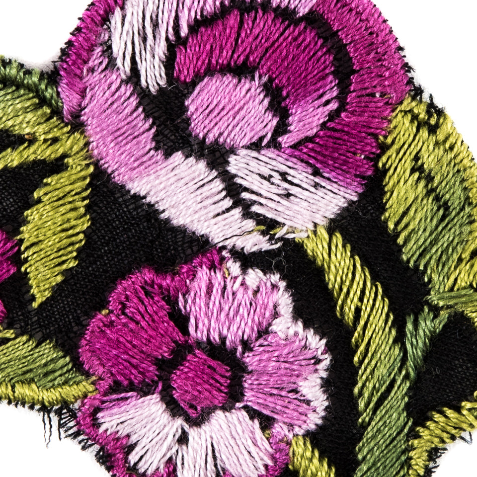 Pink and Green Flower Embroidered Applique - 2