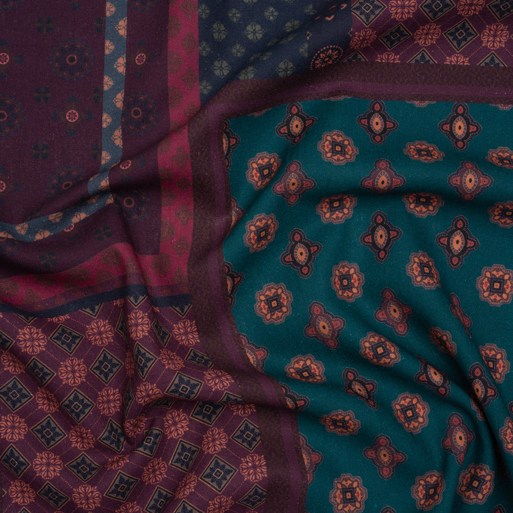 Linen and Rayon Woven - Teal, Navy and Plum Medallion Patchwork - Mood Exclusive Sultan’s Splendor Print - Joann Fabrics