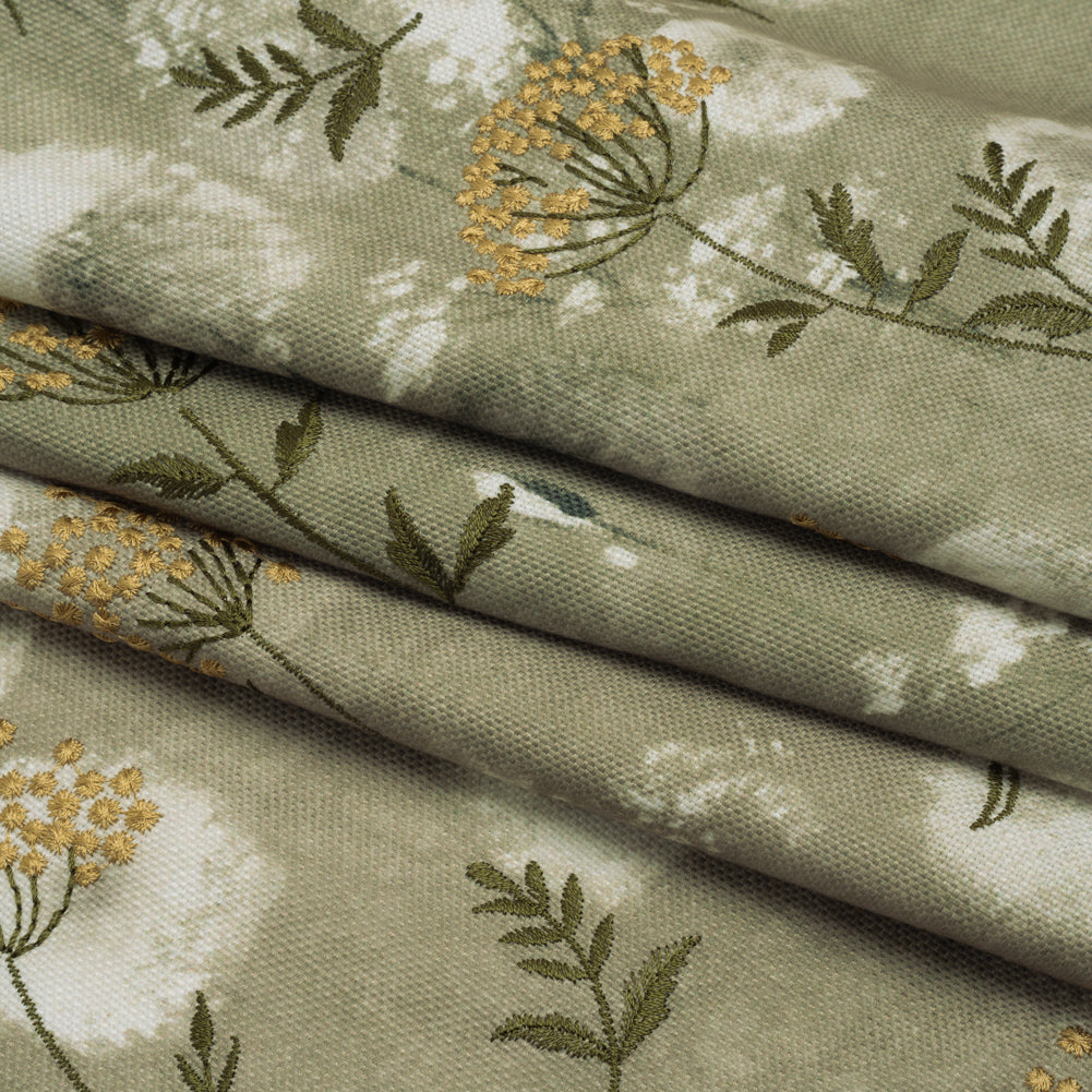 Cotton Canvas Print with Floral Embroidery - Ivy Tie Dye Spots - British Imported - Joann Fabrics