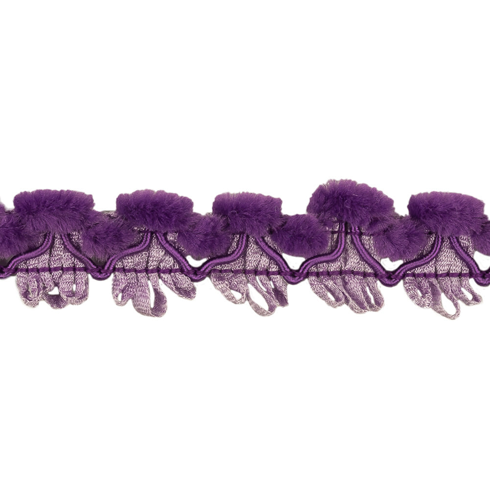 Purple Faux Fur and Picot Trios Cord Braided Trim - 0.875