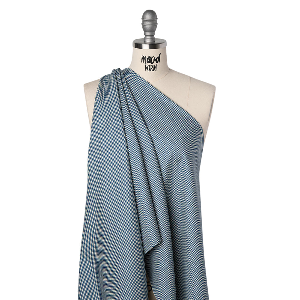 Wool Twill Suiting by Alexander McQueen - Blue, Teal and White Houndstooth - Designer Deadstock - Joann Fabrics