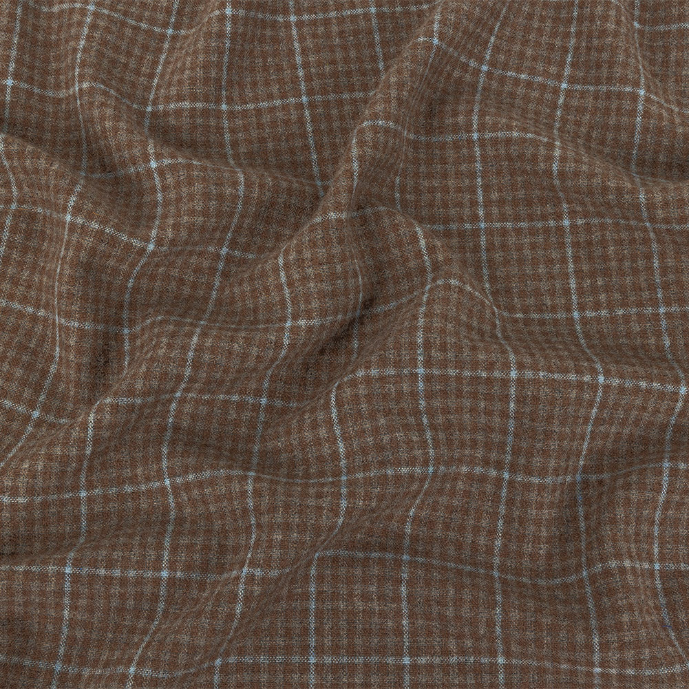 Italian Beige and Blue Plaid Super 100 Wool and Cashmere Suiting - Joann Fabrics
