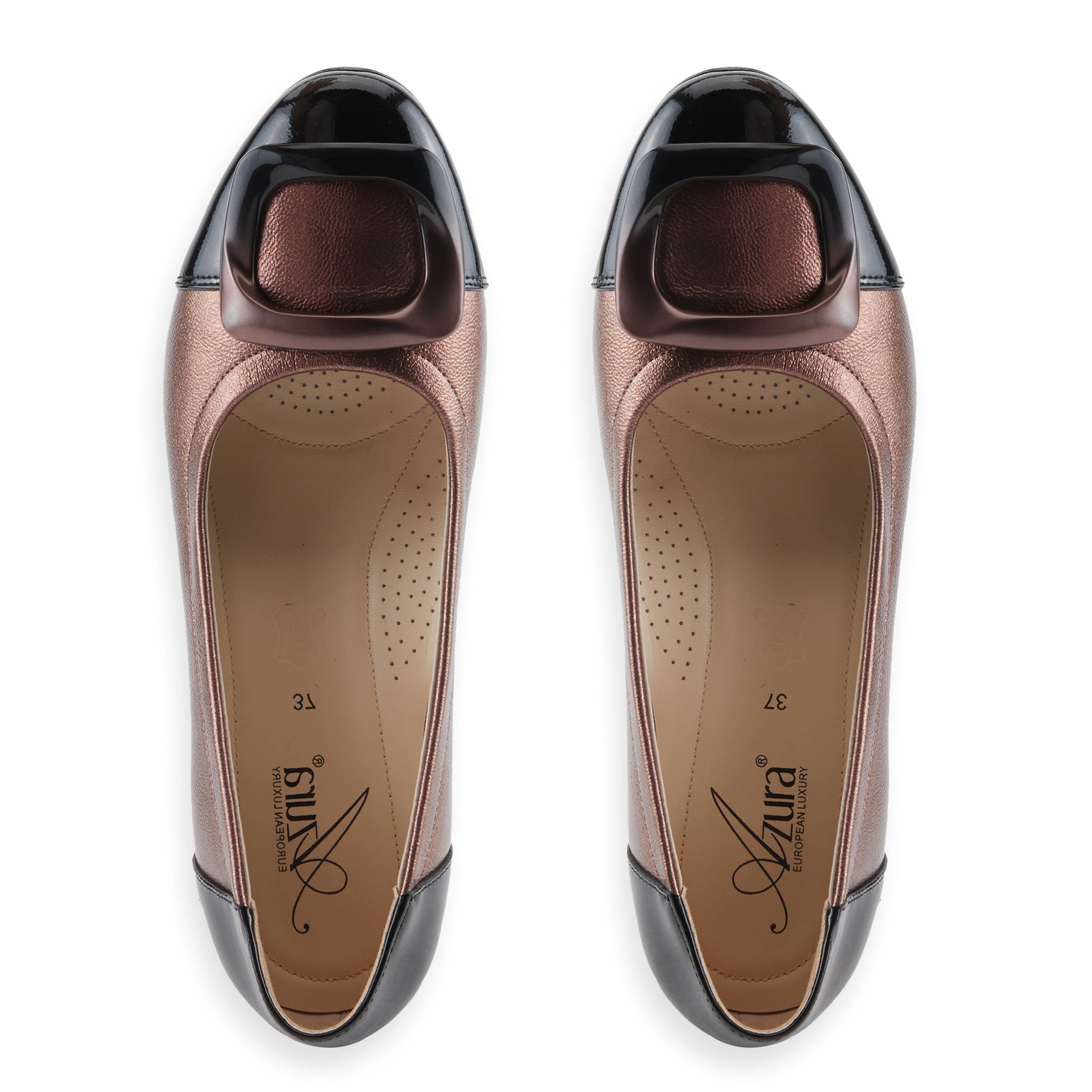 Spring Step® Metallic Leather Pumps, Block Heel, Buckle Detail - Northstyle Catalog