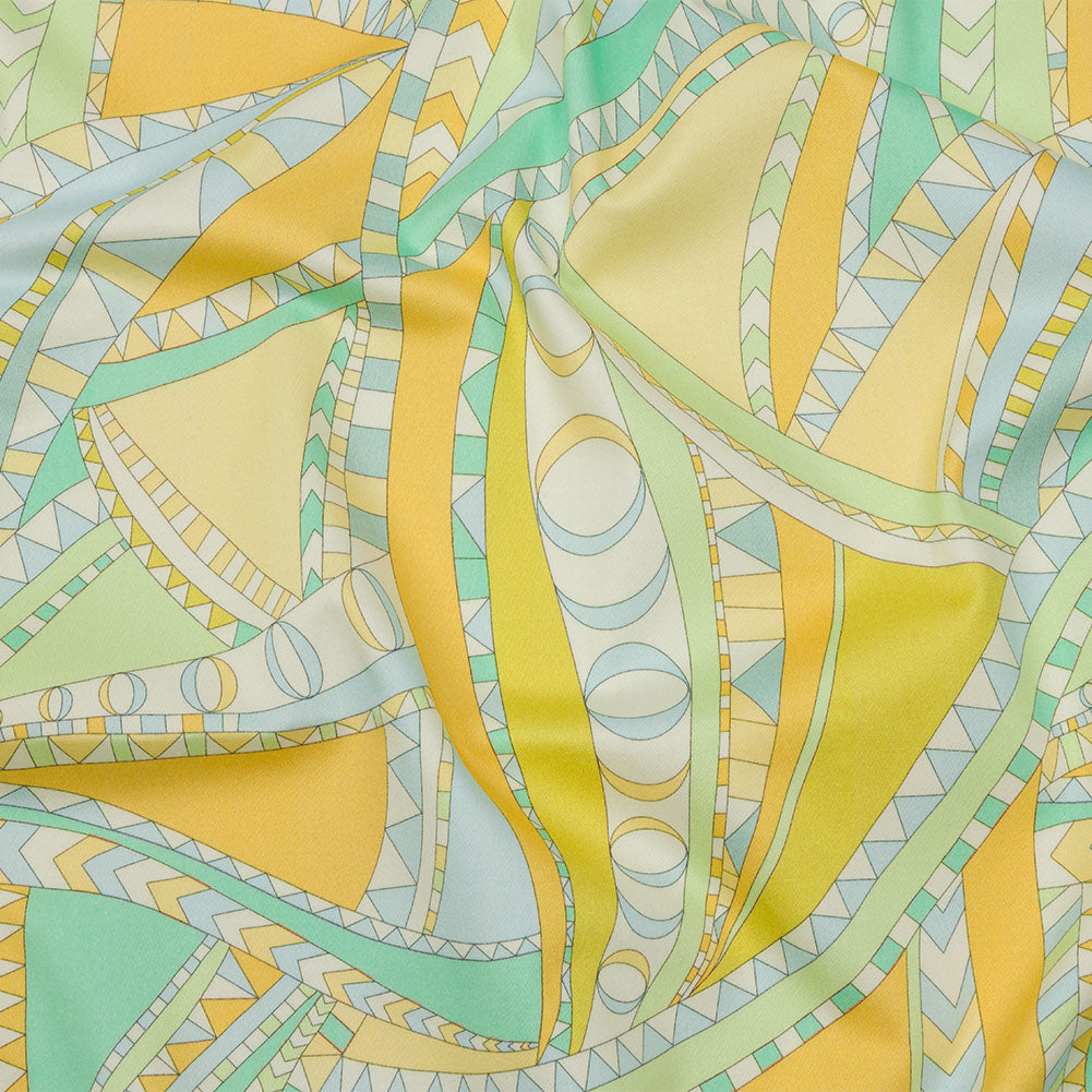 Stretch Cotton Sateen - Green and Blue Geometric Abstract - Lizard Leap Print - Mood Exclusive Groove Collection - Joann Fabrics