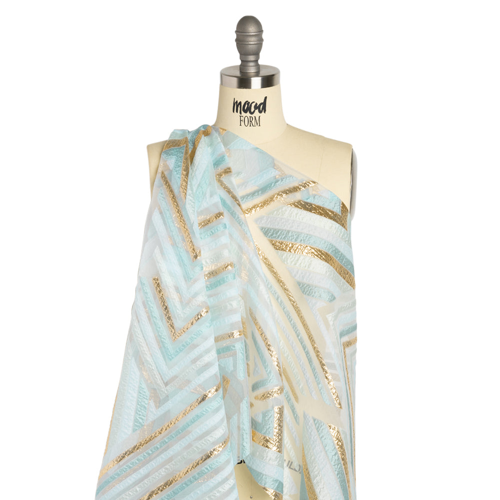 Metallic Gold, Aqua and Teal Chevrons and Arrows Luxury Burnout Brocade - Joann Fabrics