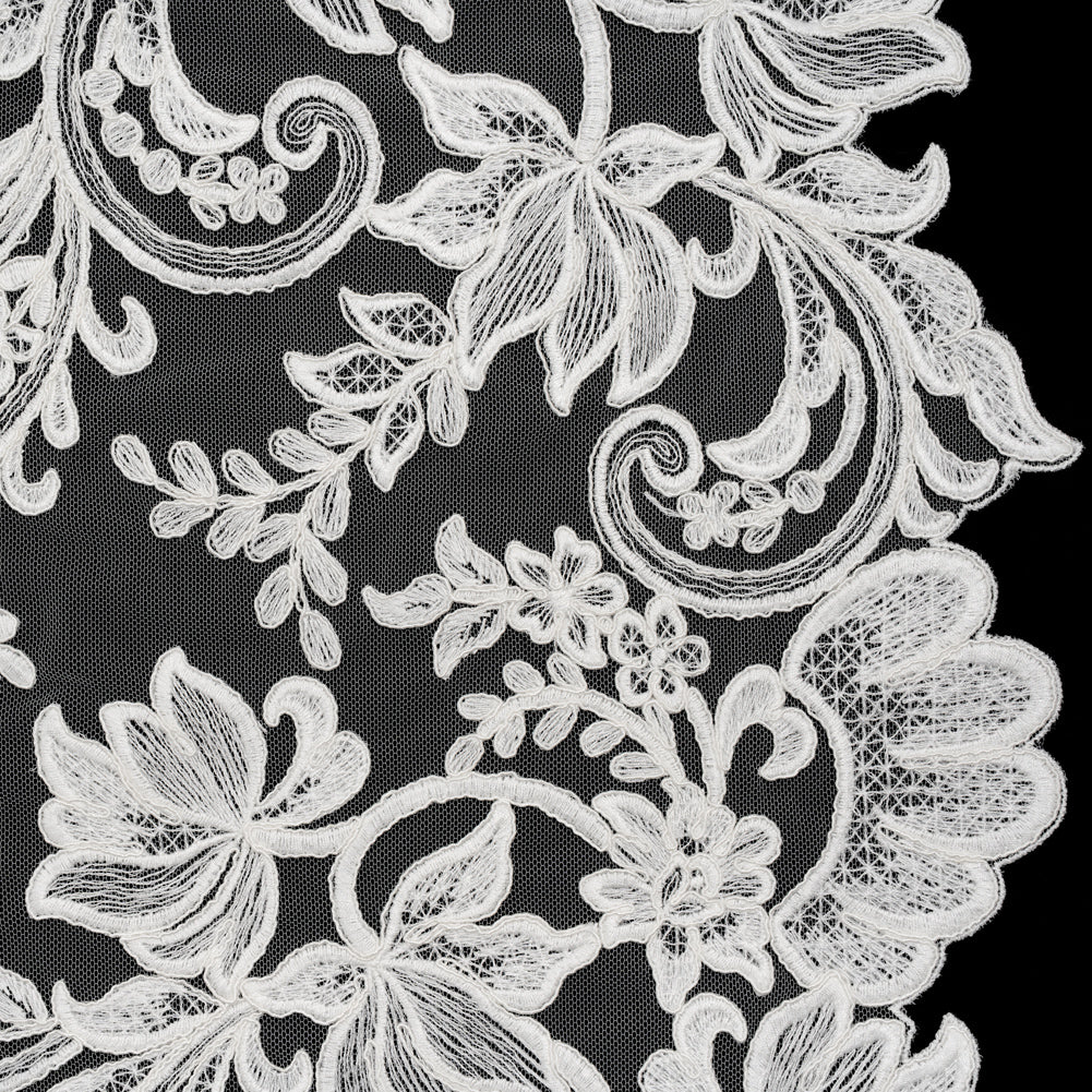 Embroidered Corded Lace with Finished Edges - Ivory Floral Scrolls - Joann Fabrics