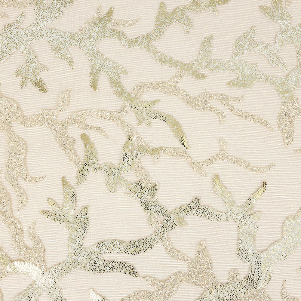 Mesh Lace with Glitter and Foiled Dots - Pale Gold Abstract Coral - Joann Fabrics