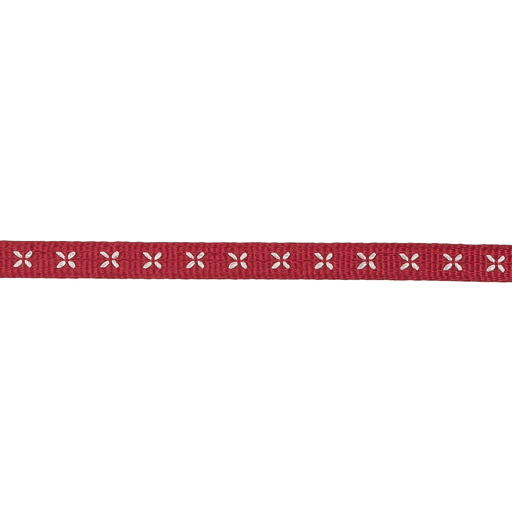 Wine Grosgrain Ribbon with Blanc de Blanc Stitched Flowers - 0.25