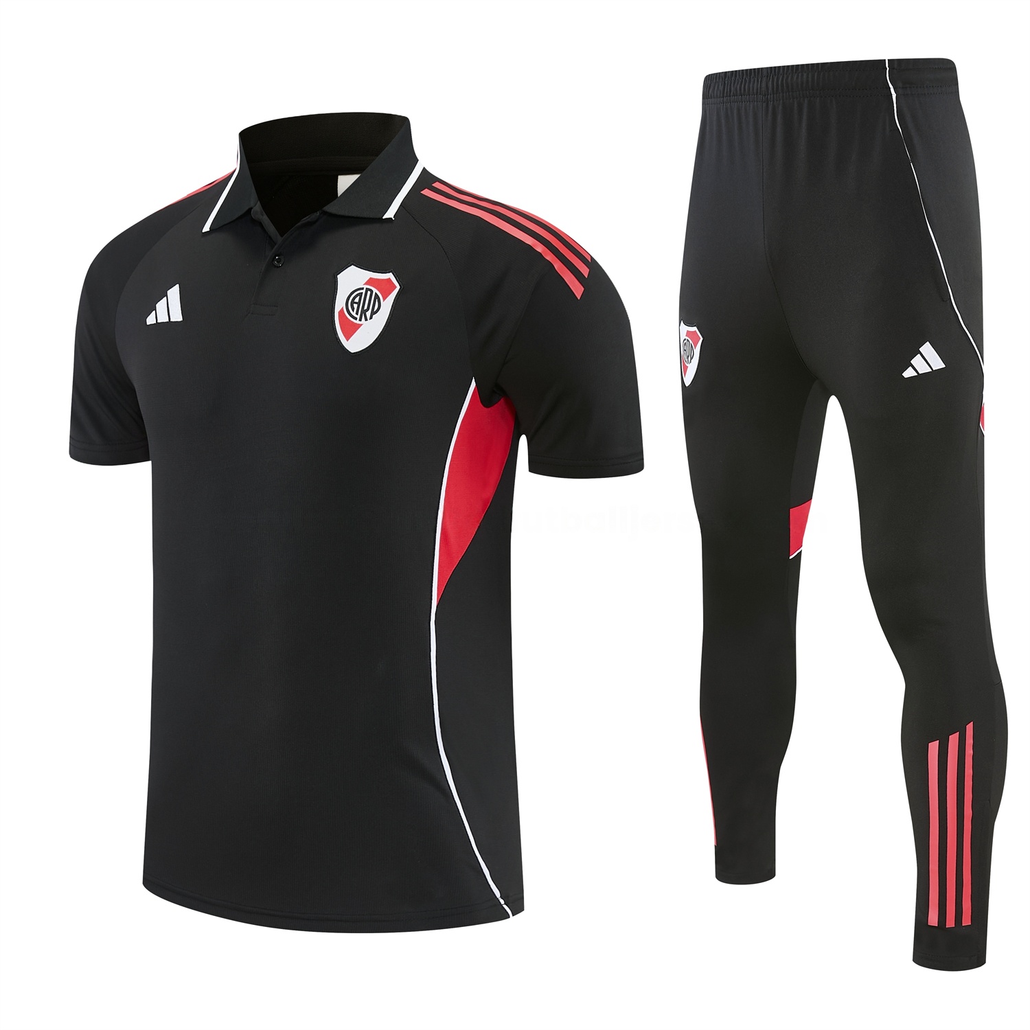 River Plate 25-26 POLO Short-Sleeve Training Set - Black Top and Black Pants - UnitedFutballJersey