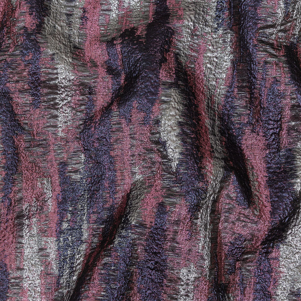 Metallic Aubergine, Silver and Rose Painterly Stripes Luxury Brocade - Joann Fabrics