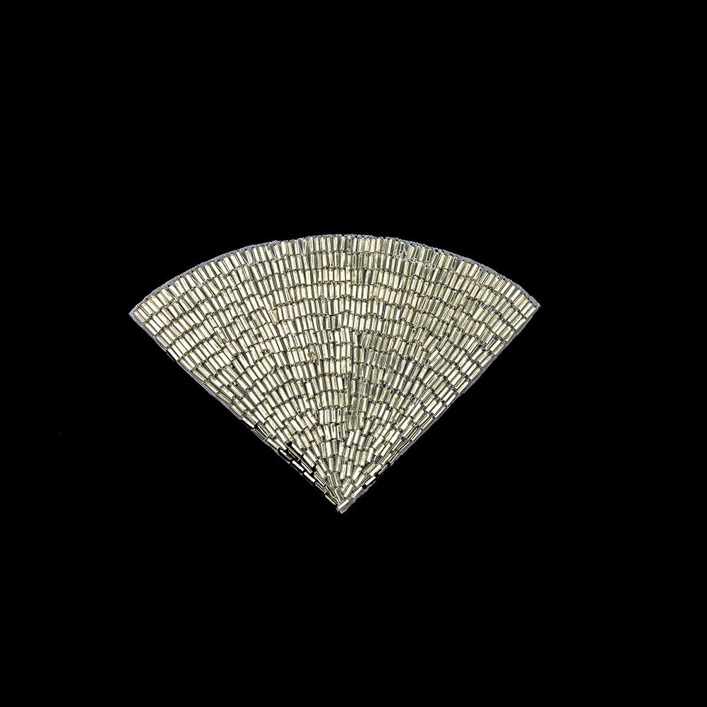 Vintage Silver-lined Beaded Fan Applique - 3.5