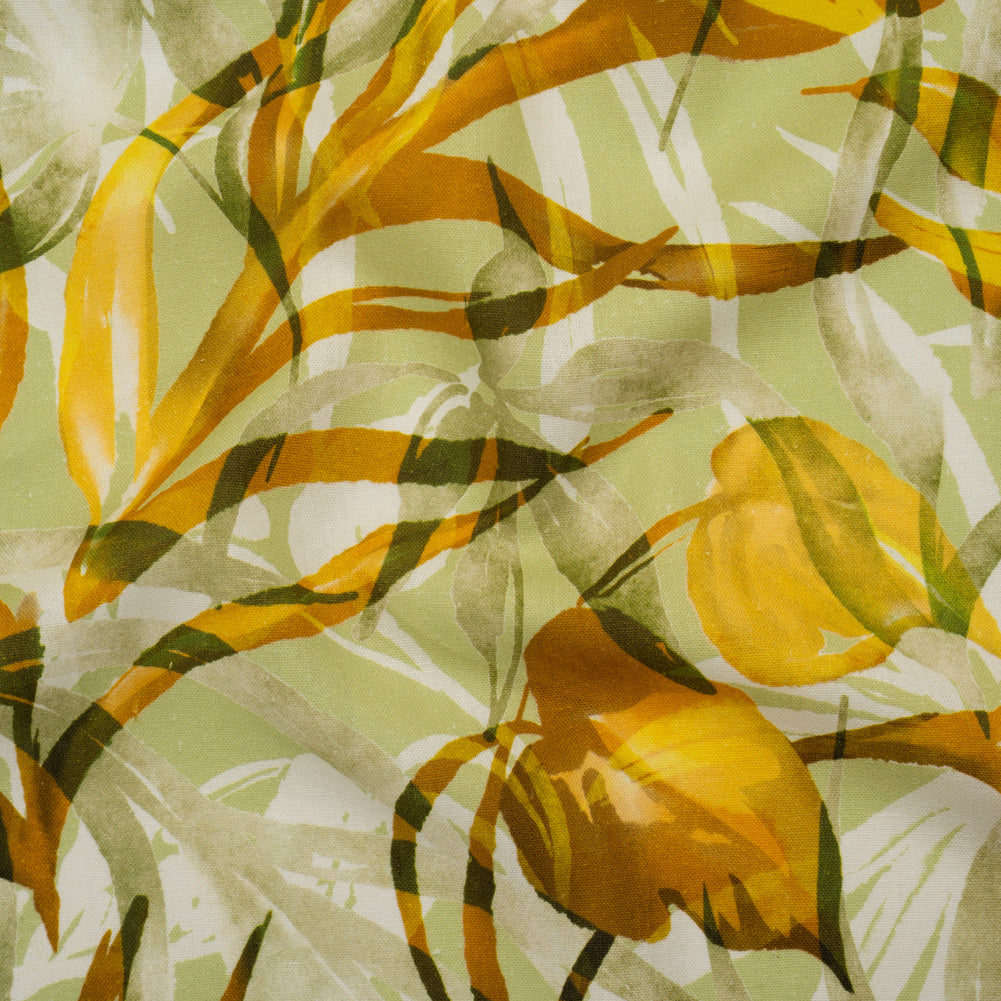 Linen and Rayon Woven - Matcha Green and Yellow Overlapping Leaves - Mood Exclusive Vine Vista Print - Joann Fabrics