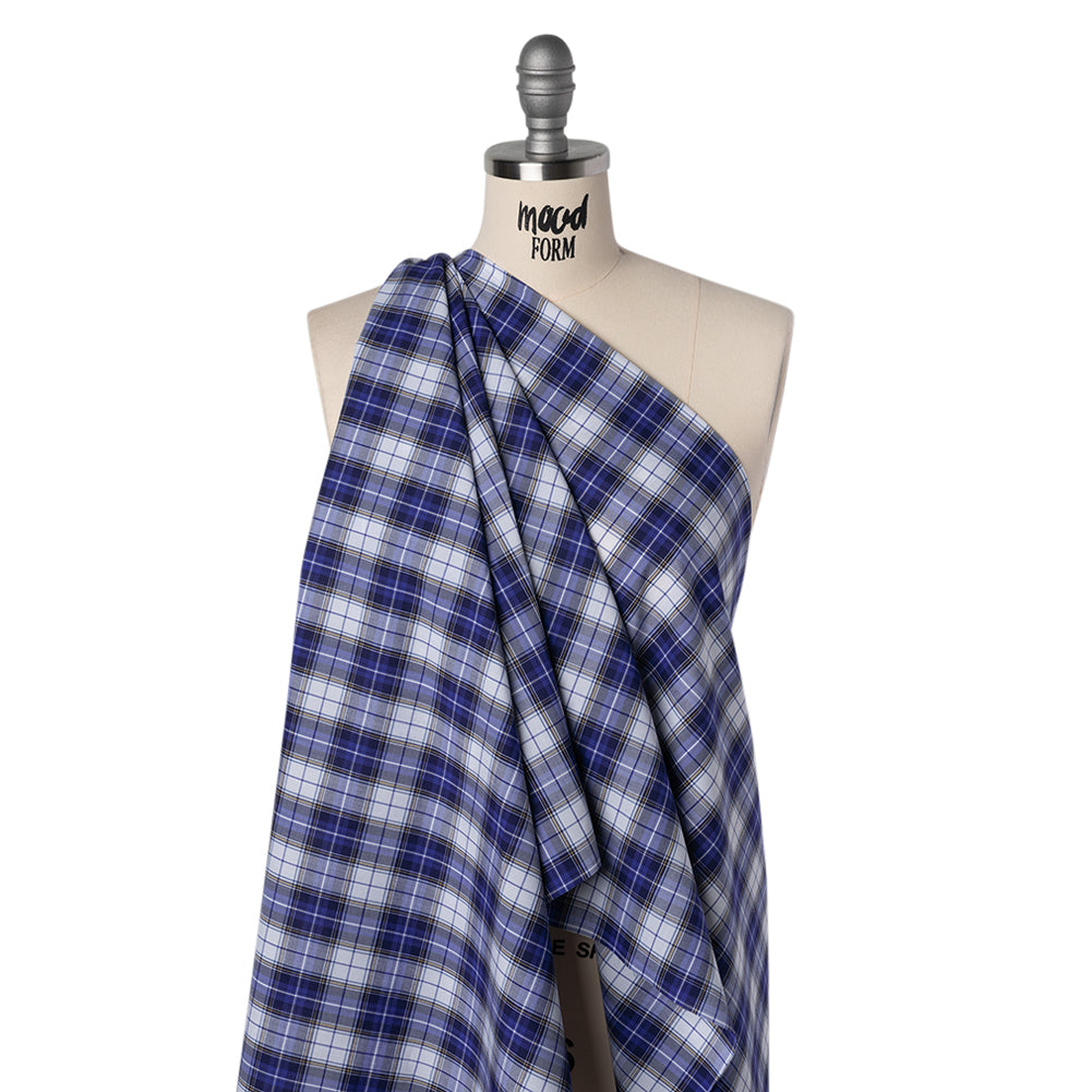 Cotton Shirting Made in Italy - Blue, Yellow and White Plaid - Designer Deadstock - Joann Fabrics