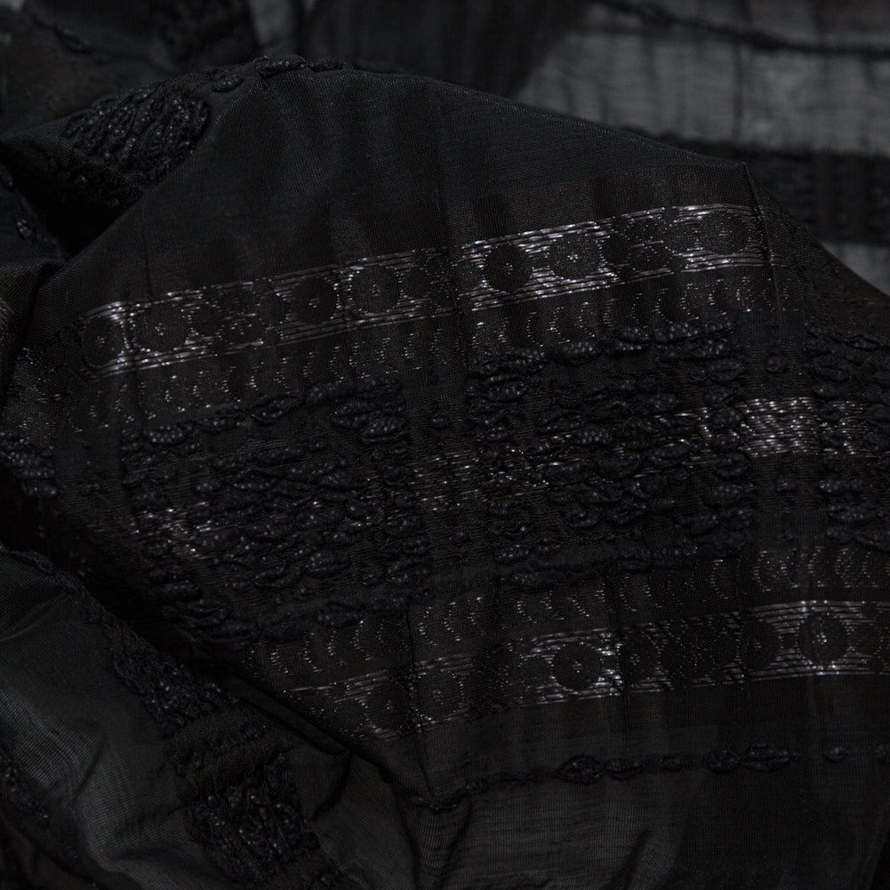 Textured Burnout Brocade - Metallic Black Circles and Stripes - Deadstock - Joann Fabrics