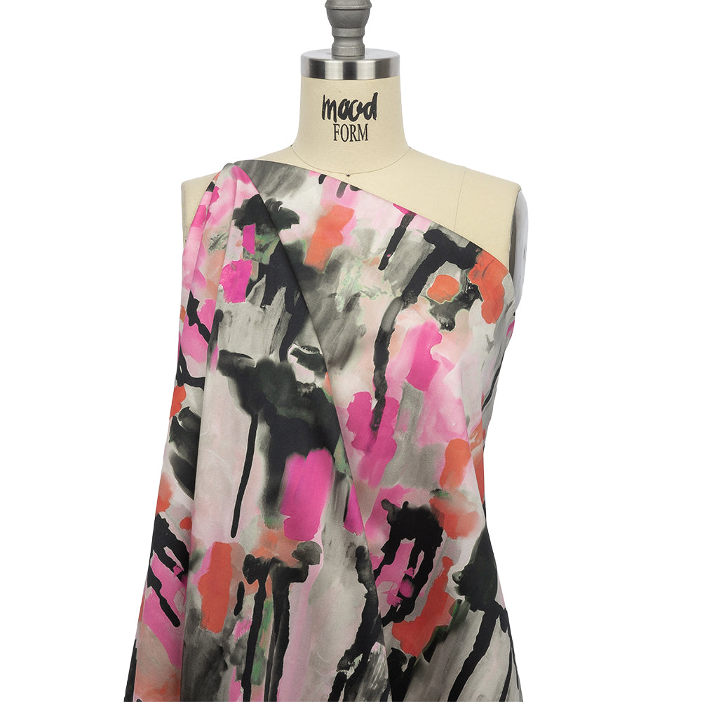 Stretch Cotton Sateen - Pink and Orange Abstract Paint Drips - Painted Aspirations Print - Mood Exclusive Metro Collection - Joann Fabrics