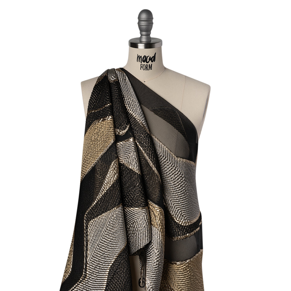Metallic Rayon and Polyester Burnout Brocade - Gold, Gray and Black Soft Geometric Abstract - Joann Fabrics
