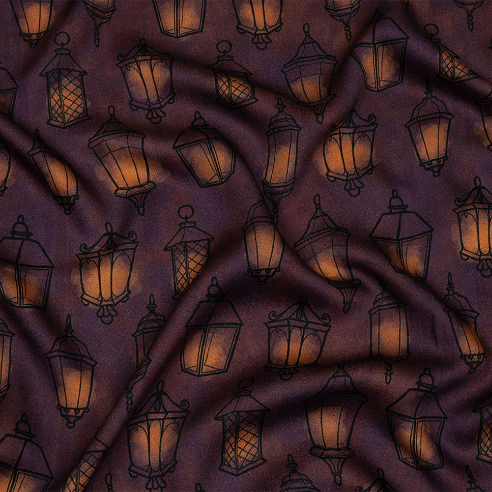 Rayon Challis - Purple Lanterns - By Lantern Light Print - Mood Exclusive Jack-O-Lantern Collection - Joann Fabrics