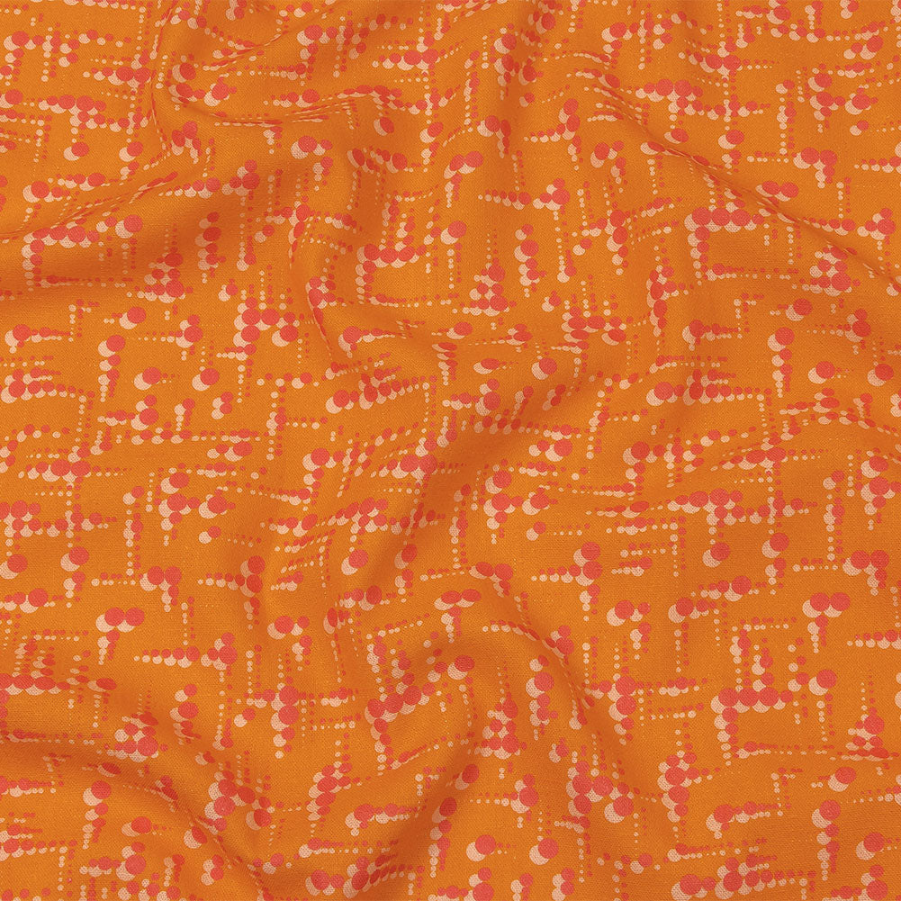 Linen and Rayon Woven - Orange and Pink Dot Lines - Spot of Sunshine Print - Mood Exclusive Citrus Collection - Joann Fabrics
