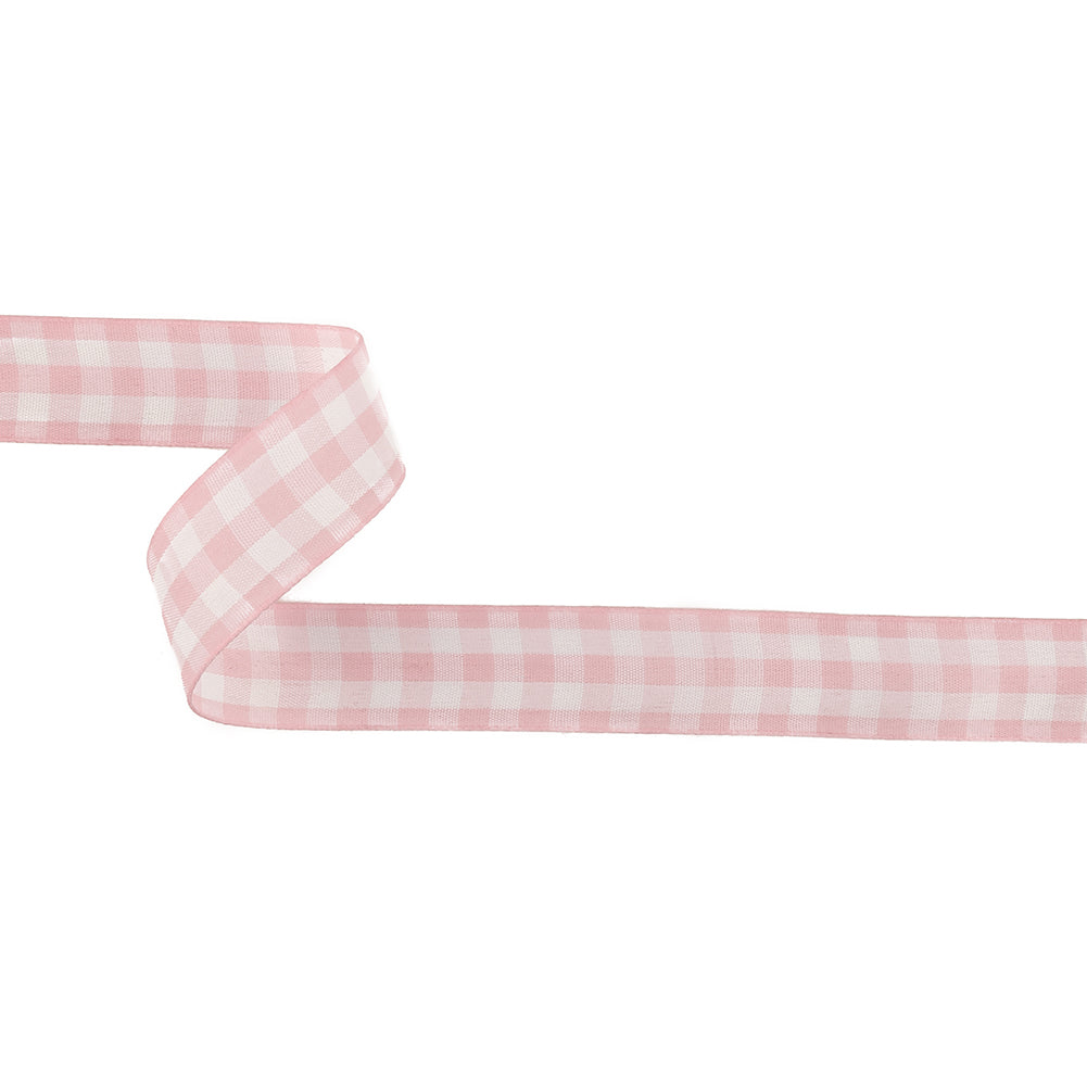 Pale Pink and Bright White Gingham Woven Ribbon - 1