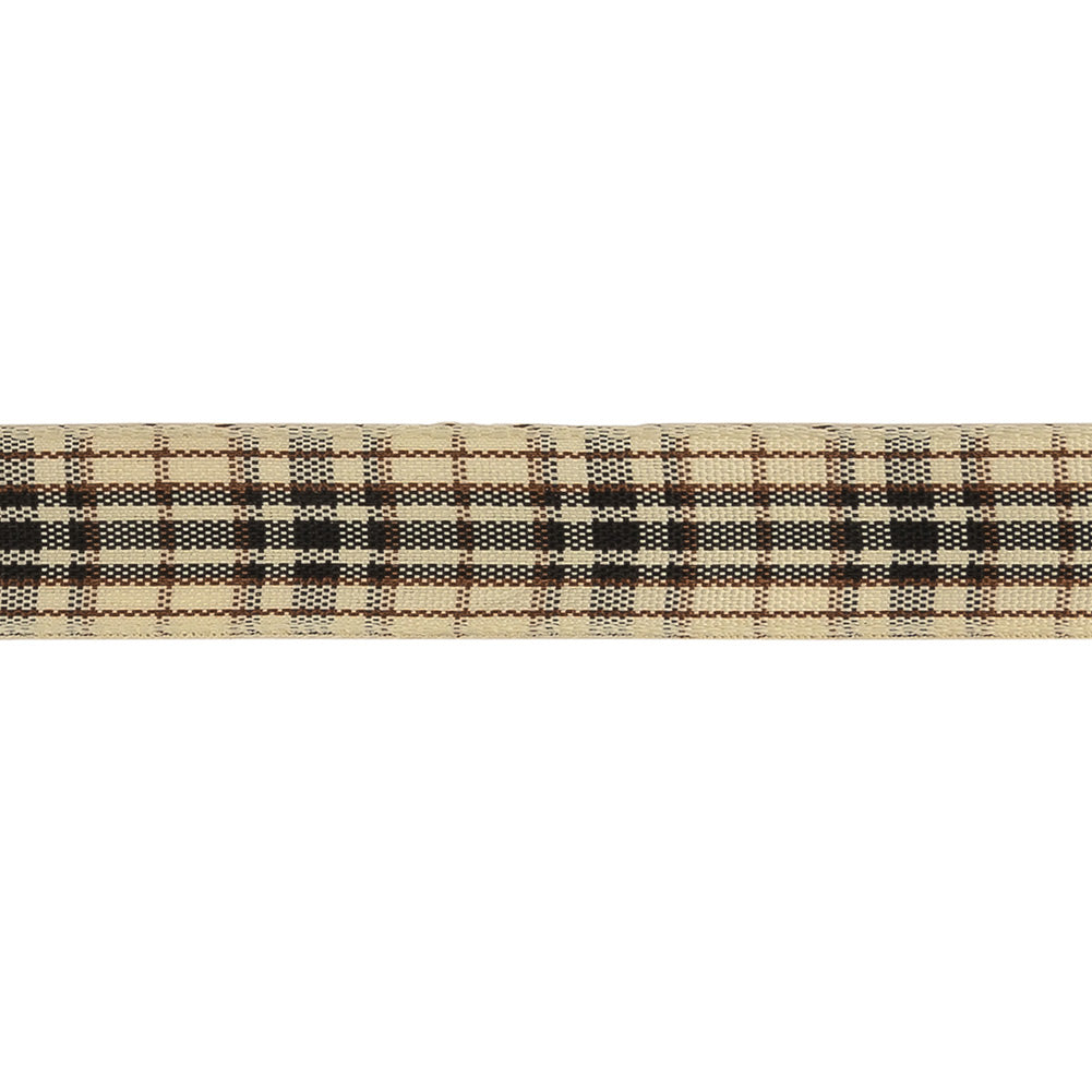 Vulcan, Brown and Vanilla Ice Plaid Woven Ribbon - 0.625