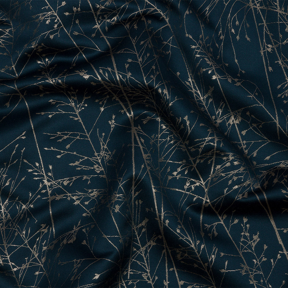 Metallic Satin-Faced Drapery Jacquard - French Navy Delicate Grasses - British Imported - Joann Fabrics