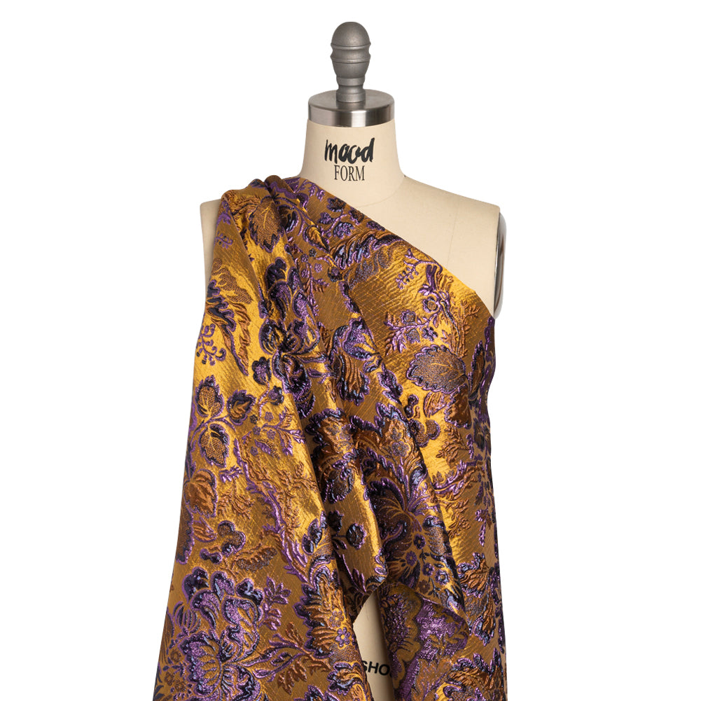 Metallic Antique Gold, Purple and Navy Floral Delight Luxury Brocade - Joann Fabrics